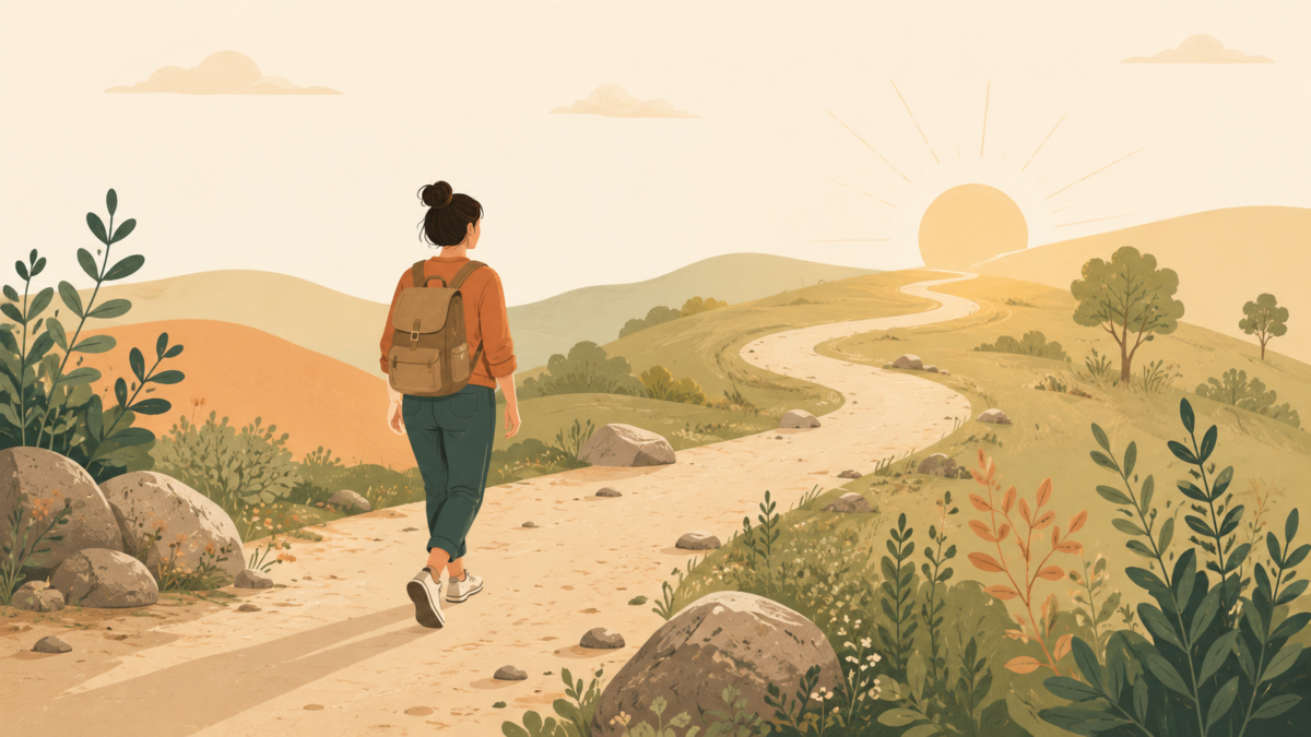 Illustration Of A Person Walking A Winding Path, Symbolizing Growth Through Challenges.