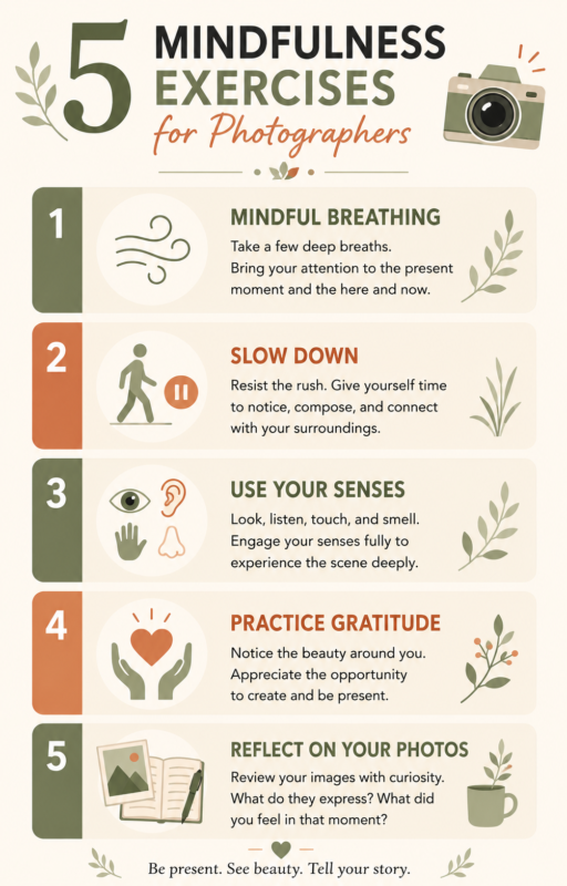 Five Mindfulness Exercises Photographers Can Use To Slow Down And Create With Awareness.