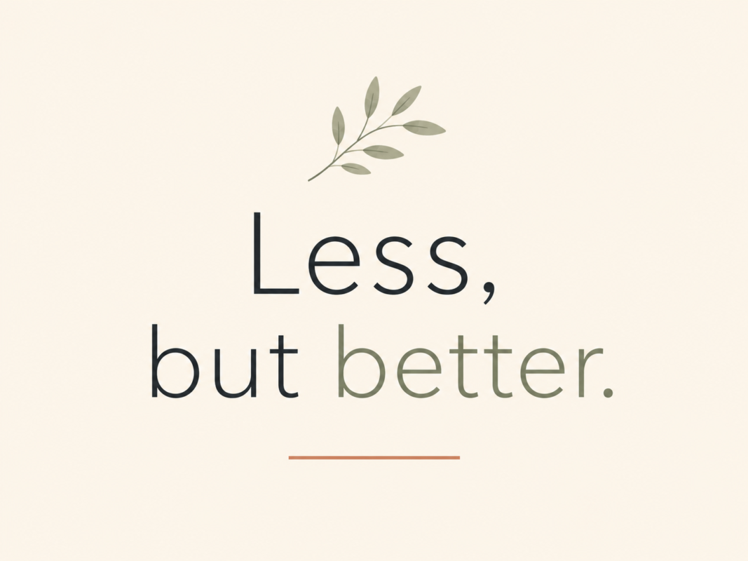 Minimalist Quote Graphic Reading “Less, But Better.” The Meaning Of Minimalism.
