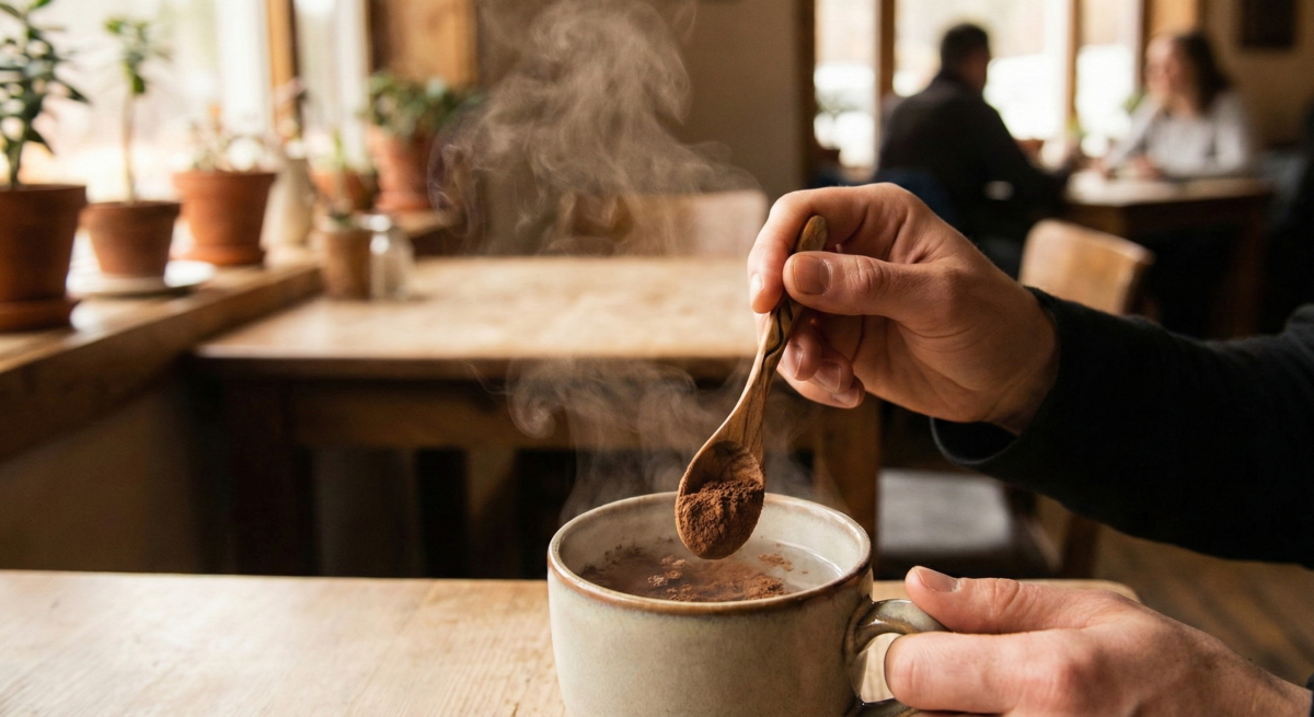 Healing Power Of Medicinal Mushrooms. Mixing Into A Hot Beverage.