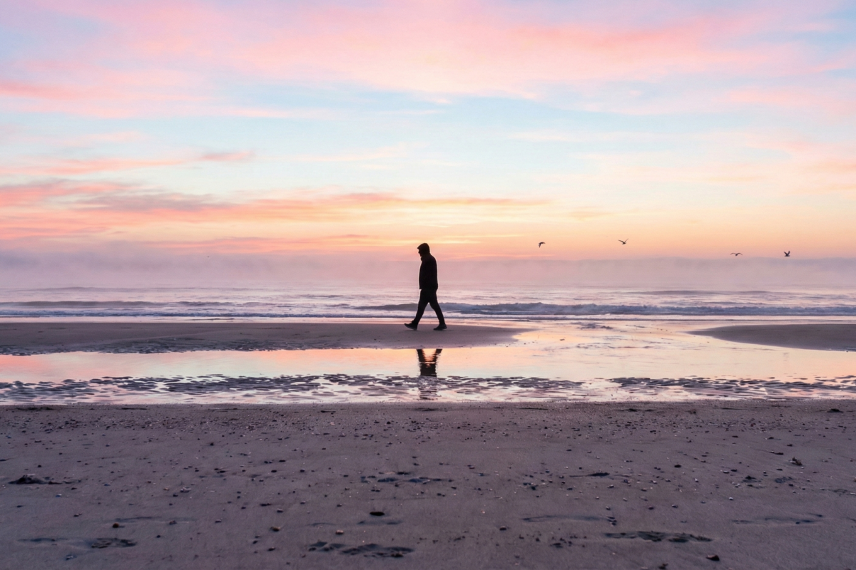 Understanding Your Circadian Rhythm 3 A Man Walking On The Beach. Understanding Your Circadian Rhythm