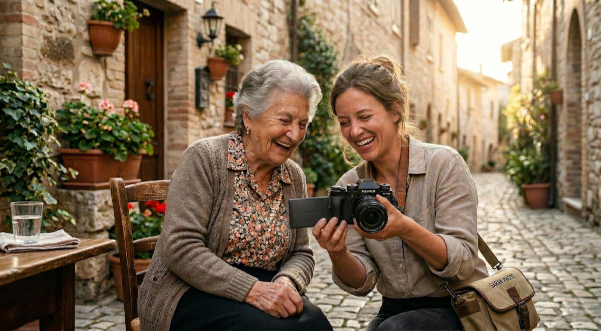 Authentic Cultural Moments In Travel Photography 2 Capture Authentic Cultural Moments In Travel Photography, A Photographer Showing A Local A Picture She Took Of Her.