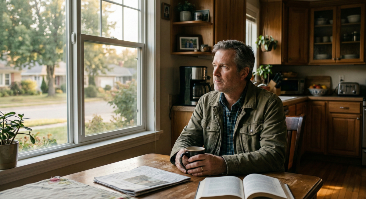 Is It Too Late To Start Over In Your 50S 2 Is It Too Late To Start Over In Your 50S? Man Having Coffee Staring Out The Kitchen Window.
