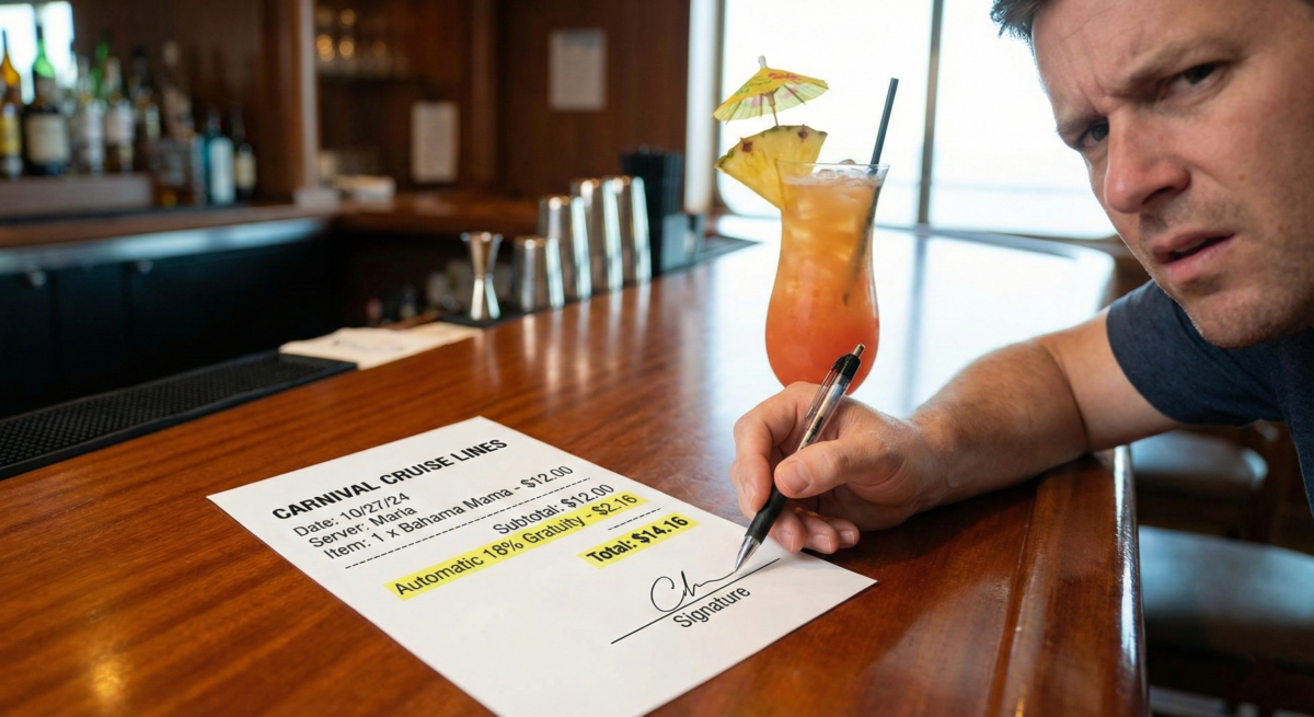 Carnival cruise tipping 18% added to drinks