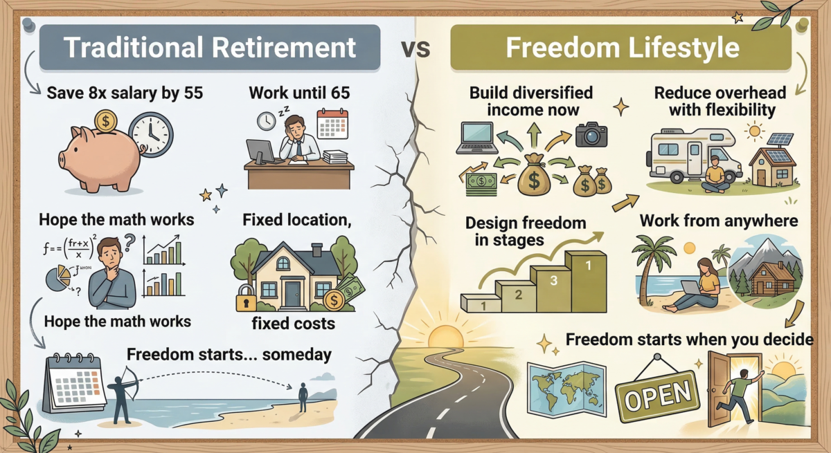 Side-By-Side Comparison Of The Traditional Retirement Path Versus The Freedom Lifestyle Approach For Adults Over 50