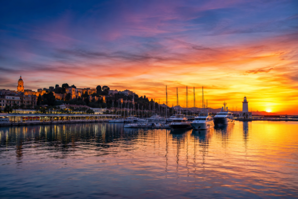 Sunrise Over The Málaga Marina In Spain, Setting A Forward-Thinking Tone To Reinvent Life Over 40.