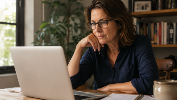Person Over 40 Sitting At Laptop Using Ai To Reinvent Themselves After 40