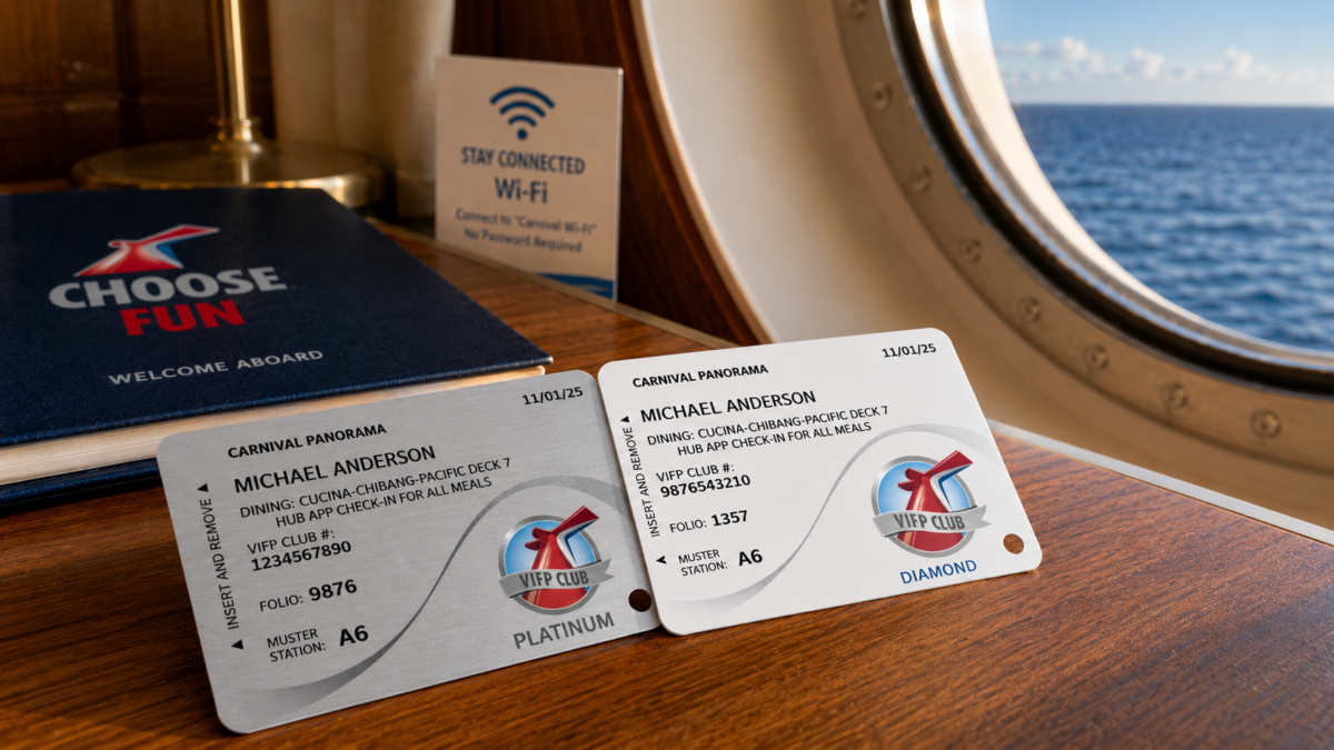 Cruise Loyalty Tier Cards On A Cabin Desk Cruise Loyalty Program Tier Cards On A Cabin Desk