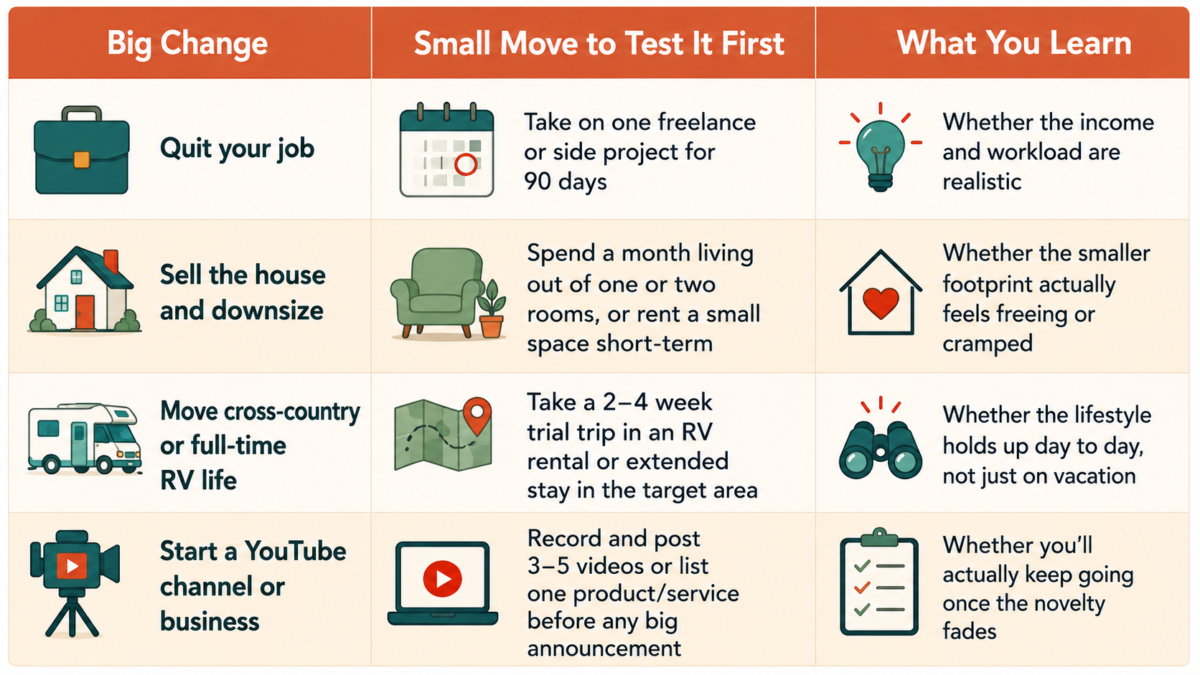 How To Overcome Fear Of Change In Midlife 3 Comparison Table Of Small Low-Risk Moves Versus Big Midlife Changes For Overcoming Fear Of Change In Midlife