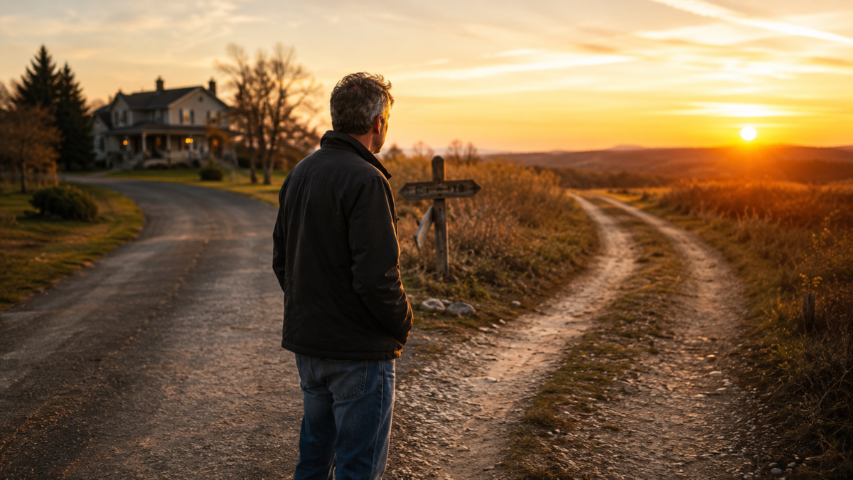 Person Standing At A Crossroads Symbolizing Fear Of Change In Midlife. How To Overcome Fear Of Change In Midlife.