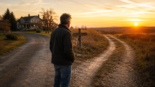Person Standing At A Crossroads Symbolizing Fear Of Change In Midlife. How To Overcome Fear Of Change In Midlife.