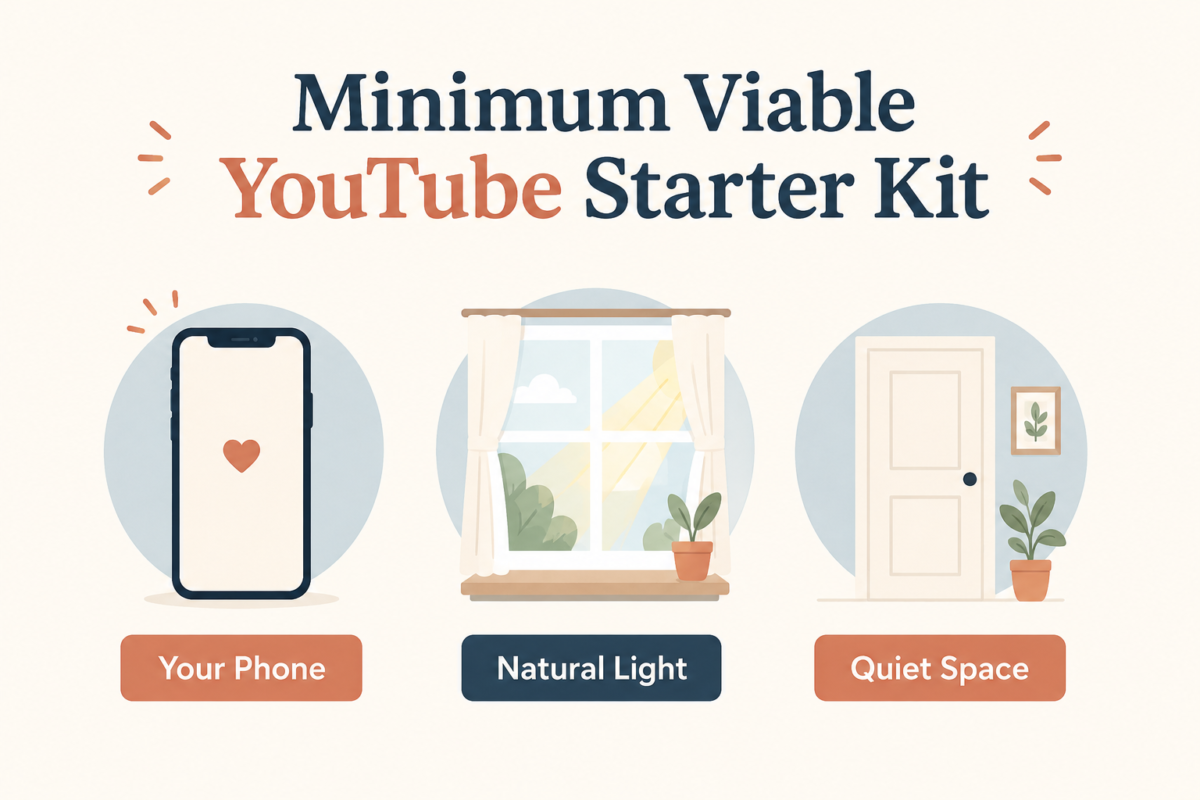 Minimum Viable Youtube Starter Kit For Beginners Over 40, Showing Phone, Window Light, And Quiet Room