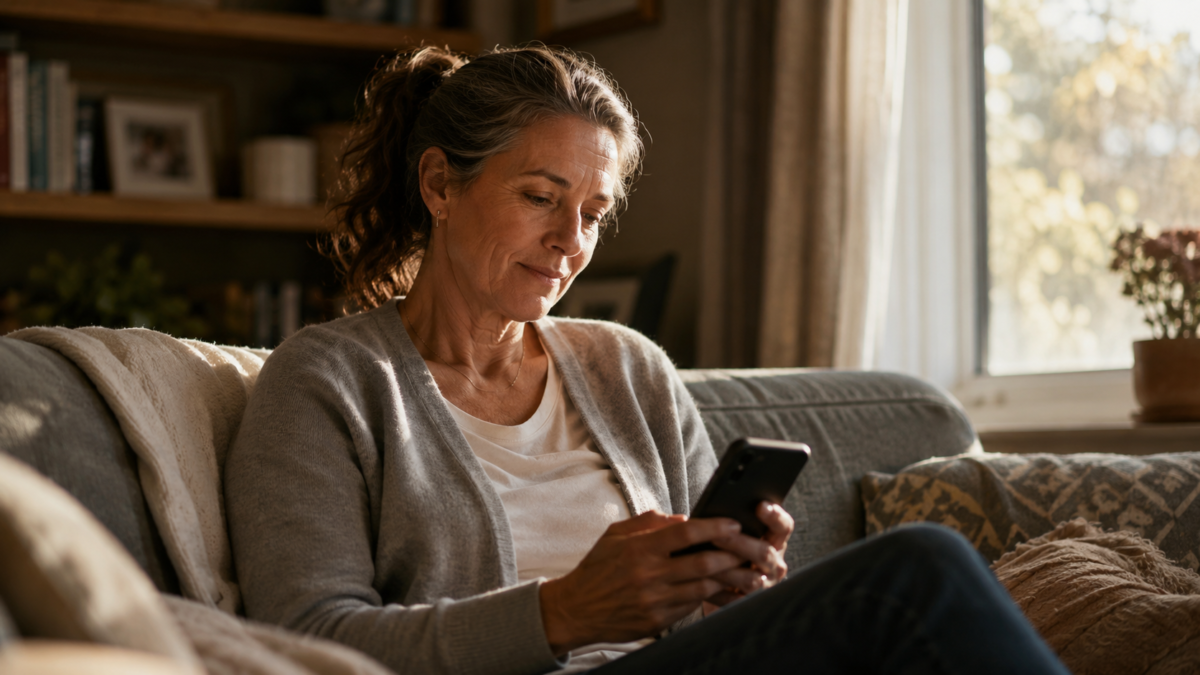 Person Reflecting On Phone Photos, Thinking About Their Living Legacy