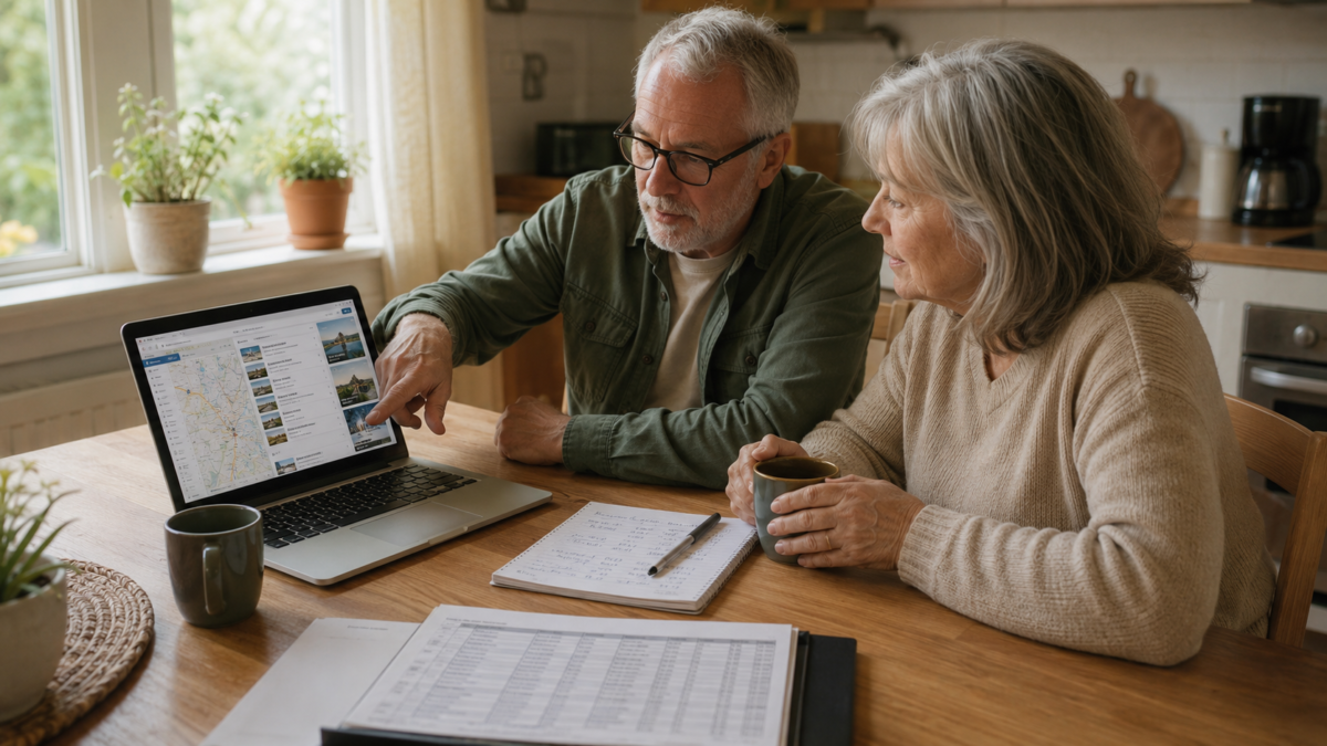 Couple Reviewing A Travel Budget Against Their Retirement Savings At The Kitchen Table