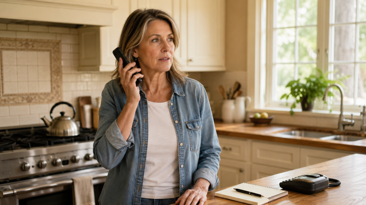 Midlife Adult Verifying A Suspicious Phone Call Using A Family Safe Word To Stop An Ai Voice Cloning Scam