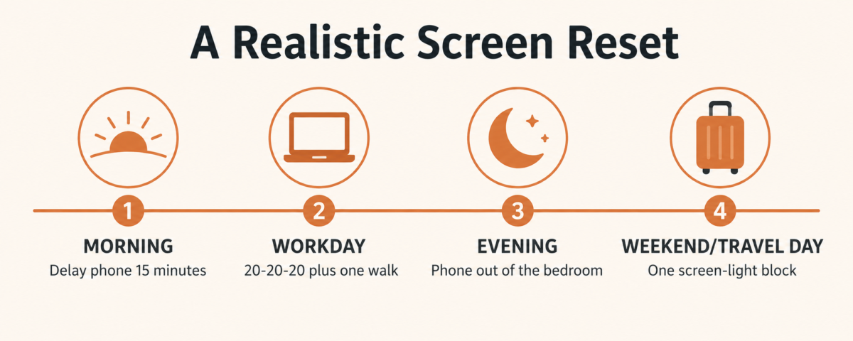 Screen Time And Energy Levels After 40 5 Realistic Screen Reset Schedule For Adults Over 40 Covering Morning Workday Evening And Weekend