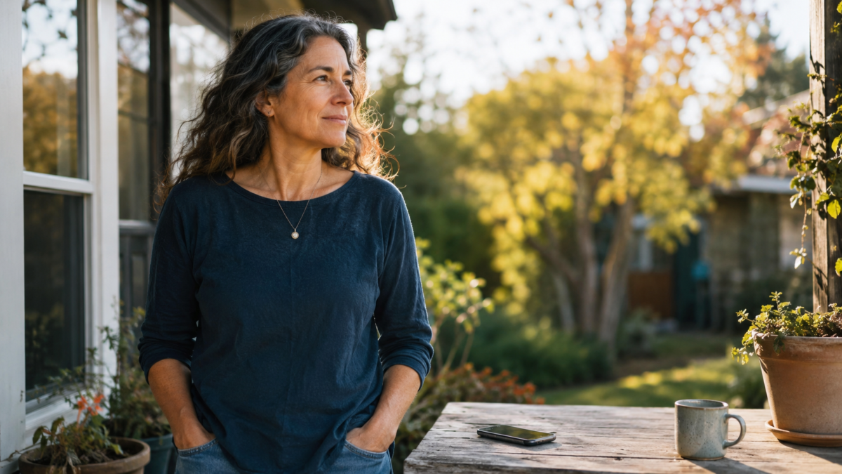 Midlife Adult Taking A Screen Break Outdoors In Natural Light For Better Screen Time And Energy Levels