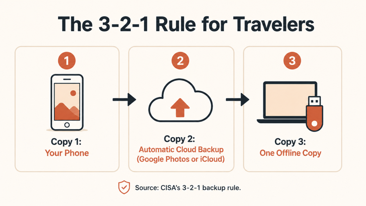 The Simple Photo Backup System Every Traveler Over 40 Needs 2 The 3-2-1 Photo Backup Rule For Travelers Explained: Phone, Cloud Backup, And One Offline Copy