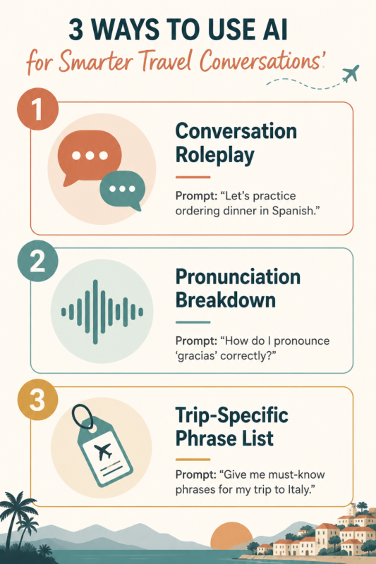 How To Use Ai To Learn A Language Before A Trip 3 Three Copy-Paste Ai Prompts For Learning A Language Before A Trip: Conversation Roleplay, Pronunciation, And Trip-Specific Phrases