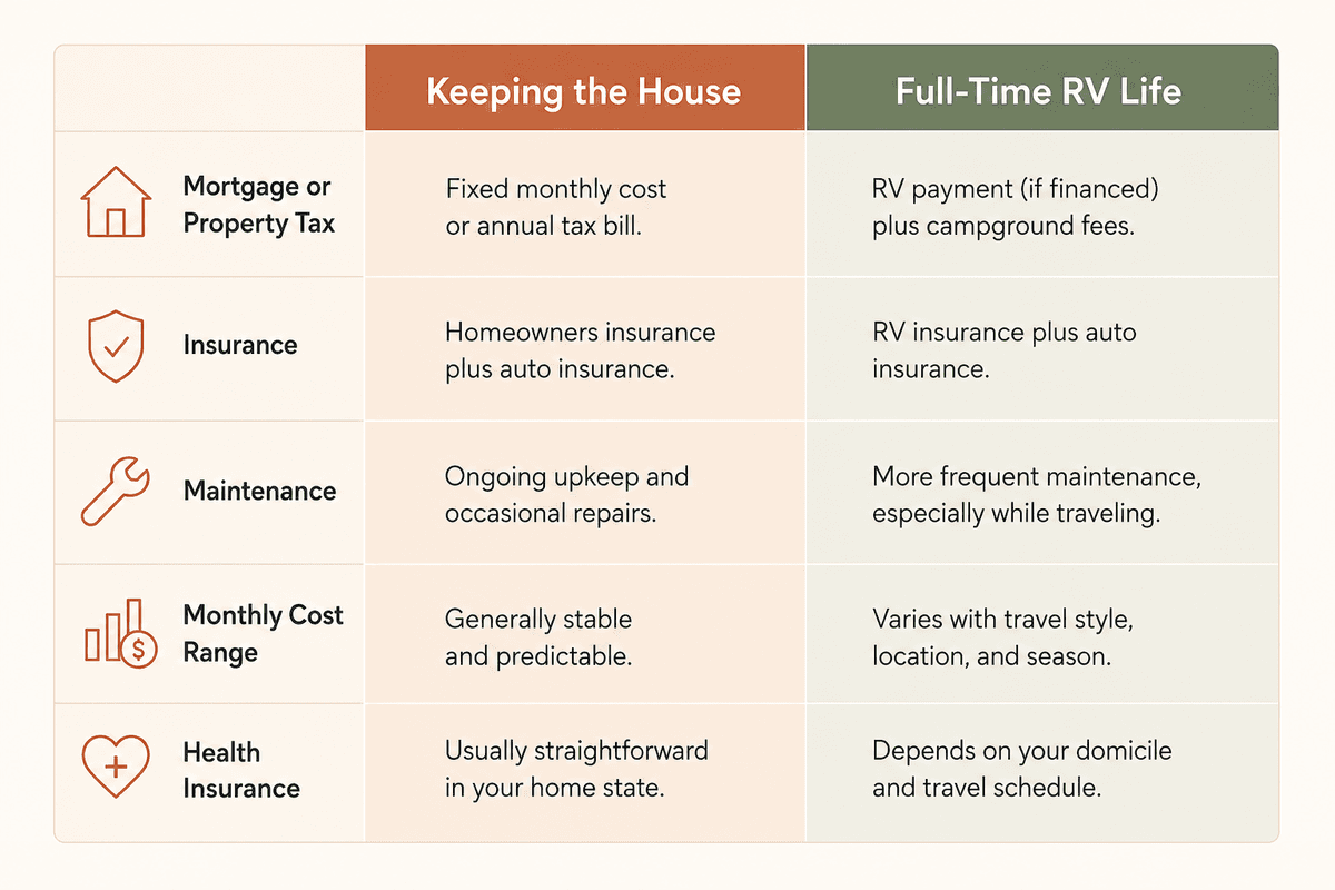 How To Know If Full Time Rv Living After 50 Is Right For You 3 Comparison Table Of Full-Time Rv Living After 50 Costs Versus Keeping A Traditional House, By Category