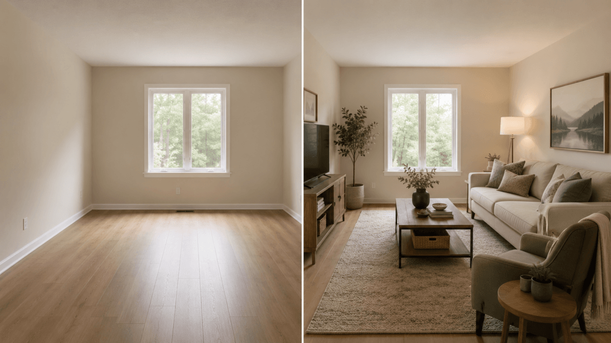 Before And After Room Layout Showing How To Use Ai To Declutter Before A Move By Planning Furniture Placement In A New Smaller Space