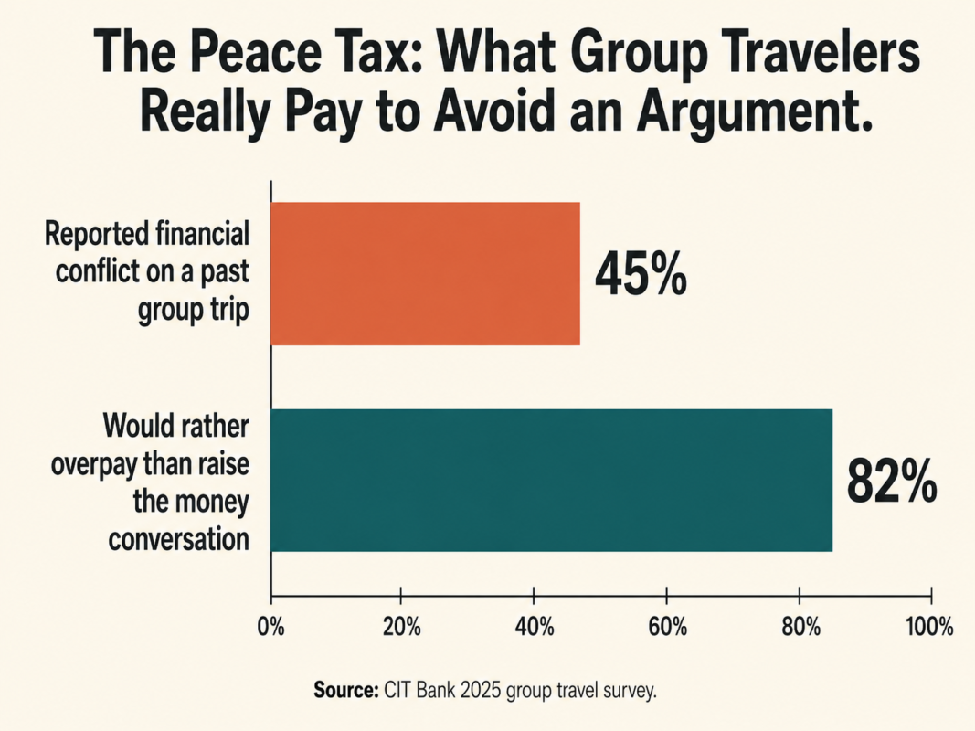 How To Use Ai To Plan A Multigenerational Family Trip 3 Bar Graph Showing 45 Percent Of Group Travelers Report Financial Conflict And 82 Percent Would Rather Overpay To Avoid The Conversation