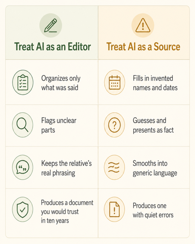 How To Use Ai To Write Your Family History 3 Comparison Table Showing How To Use Ai To Write Your Family History Correctly As An Editor Instead Of A Source