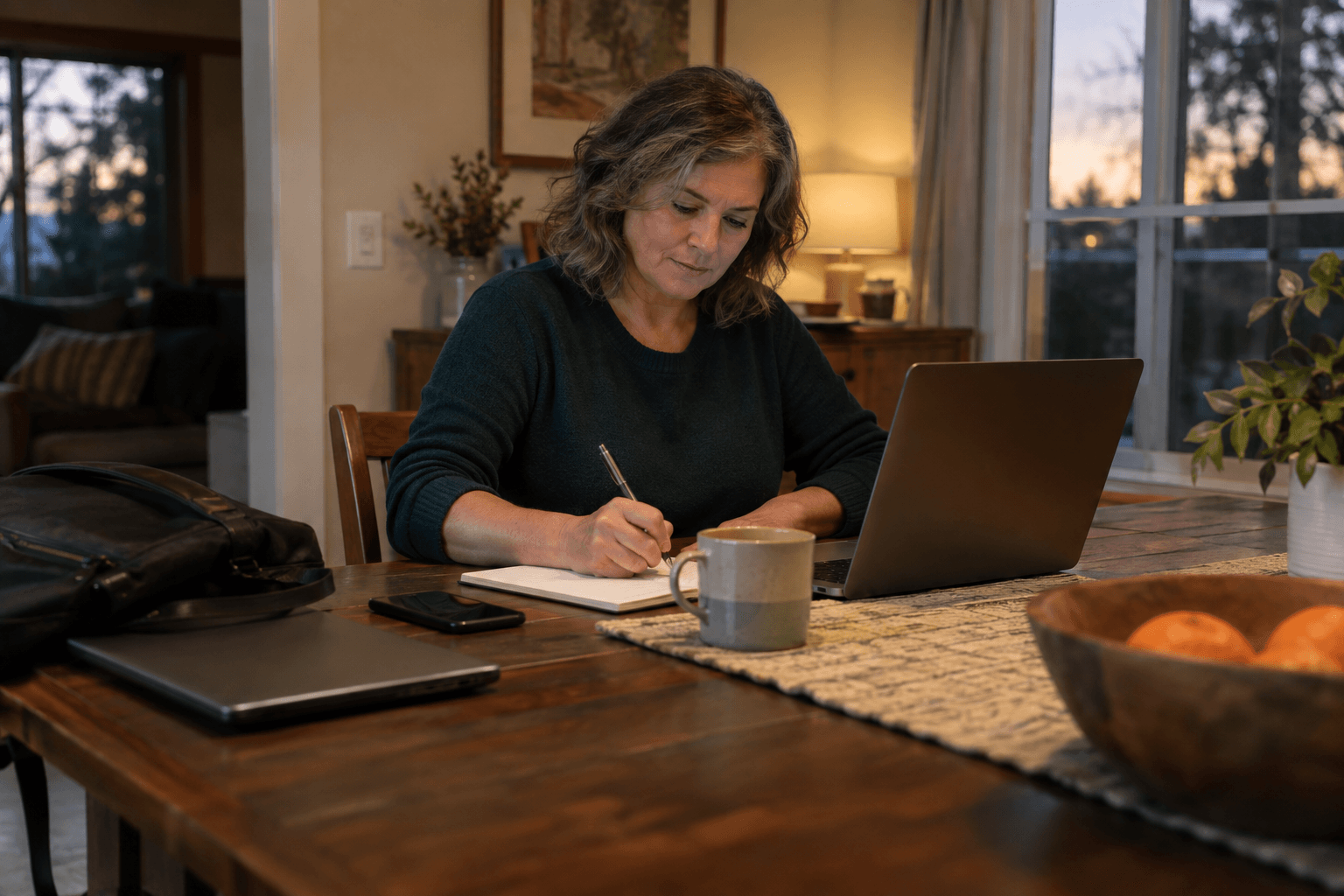 Midlife Side Project After Work How To Reinvent Yourself At 45. Midlife Woman Testing A Side Project At Home After Work