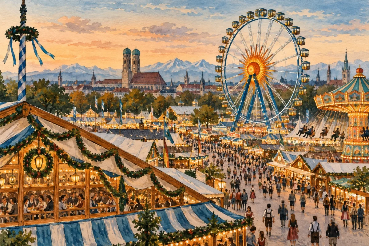 Munich Oktoberfest For First Timers Munich Oktoberfest For First Timers With Tents And A Ferris Wheel.