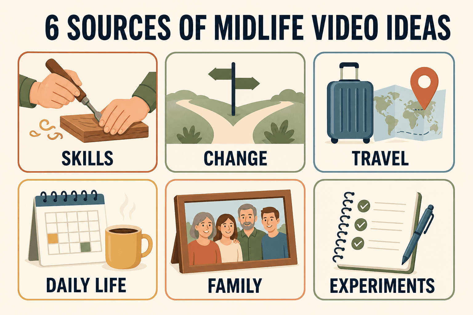 Six Sources Of Video Ideas For Midlife Creators: Skills, Change, Travel, Daily Life, Family, And Experiments