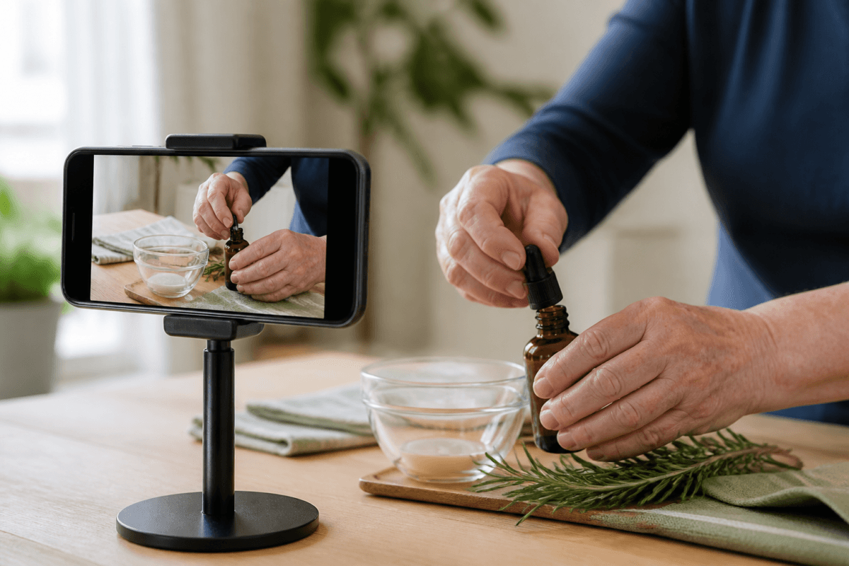 Stable Smartphone Setup Recording Hands During A Family Tutorial
