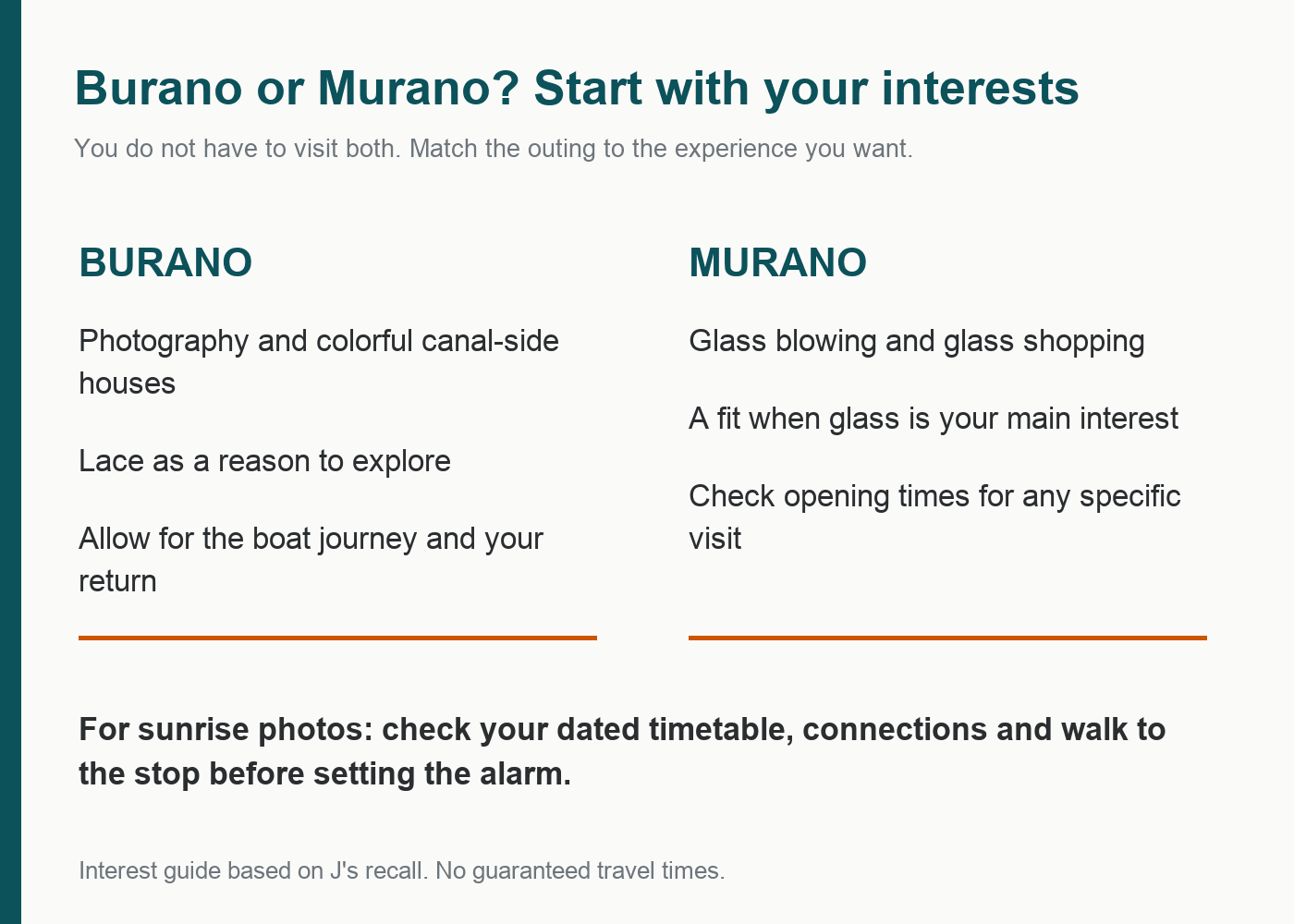 Dj Venice Overnight Burano Or Murano Interest Guide Burano Suits Photography And Lace Interests; Murano Suits Glass Interests; Check Travel And Opening Times