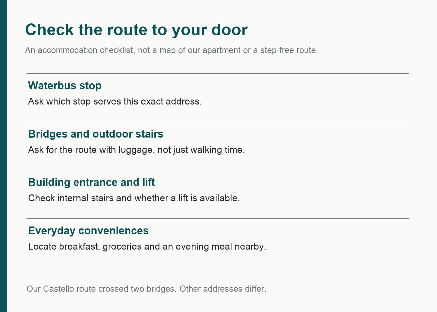 Dj Venice Overnight Venice Arrival Route Checklist Checklist For A Venice Stay: Confirm The Waterbus Stop, Bridge Stairs, Building Access And Everyday Services