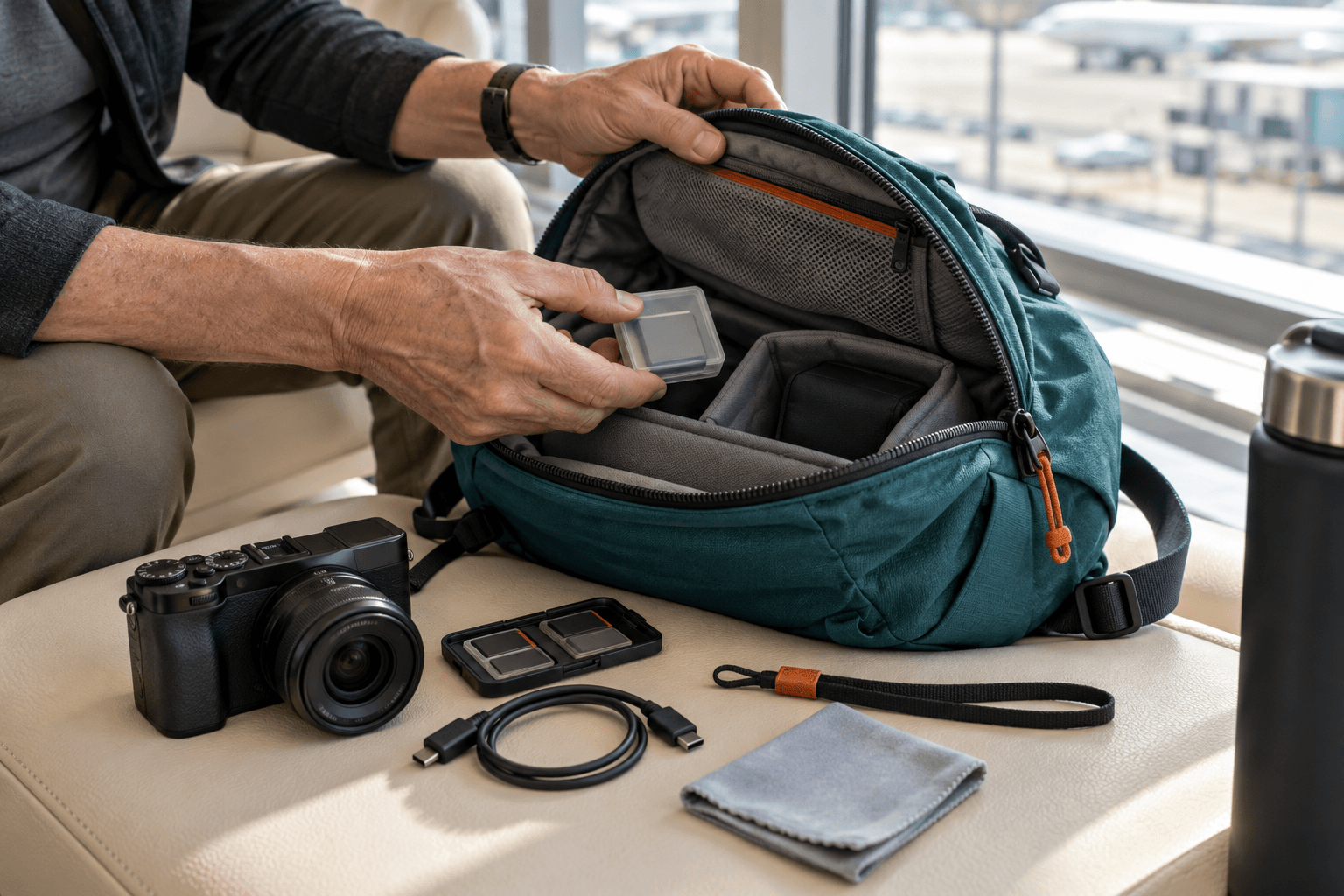 Simple Camera Carry On Kit Simple Camera Carry-On Kit With Protected Spare Battery Memory Cards Cable Strap And Lens Cloth